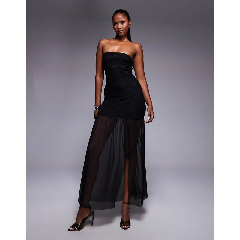 Princess Polly Decadent bandeau sheer contrast maxi dress in black 108910866