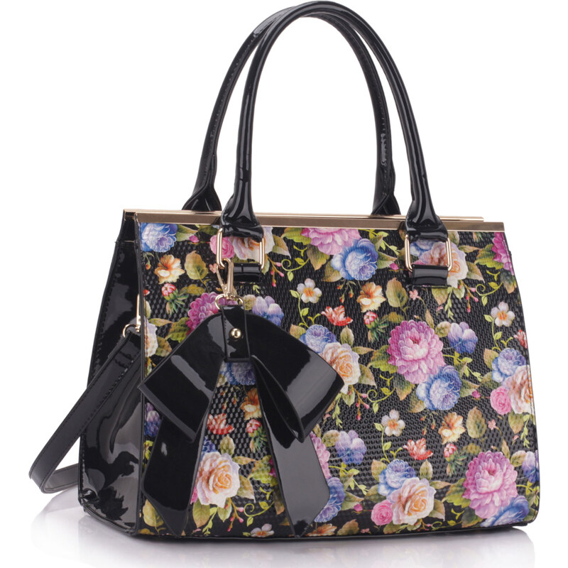 LS fashion LS dámská kabelka s mašlí a květy LS00374 černá