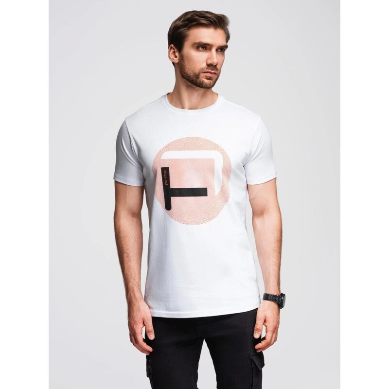 Ombre Clothing Bílé pánské tričko s módním potiskem V1 TSPT-0245
