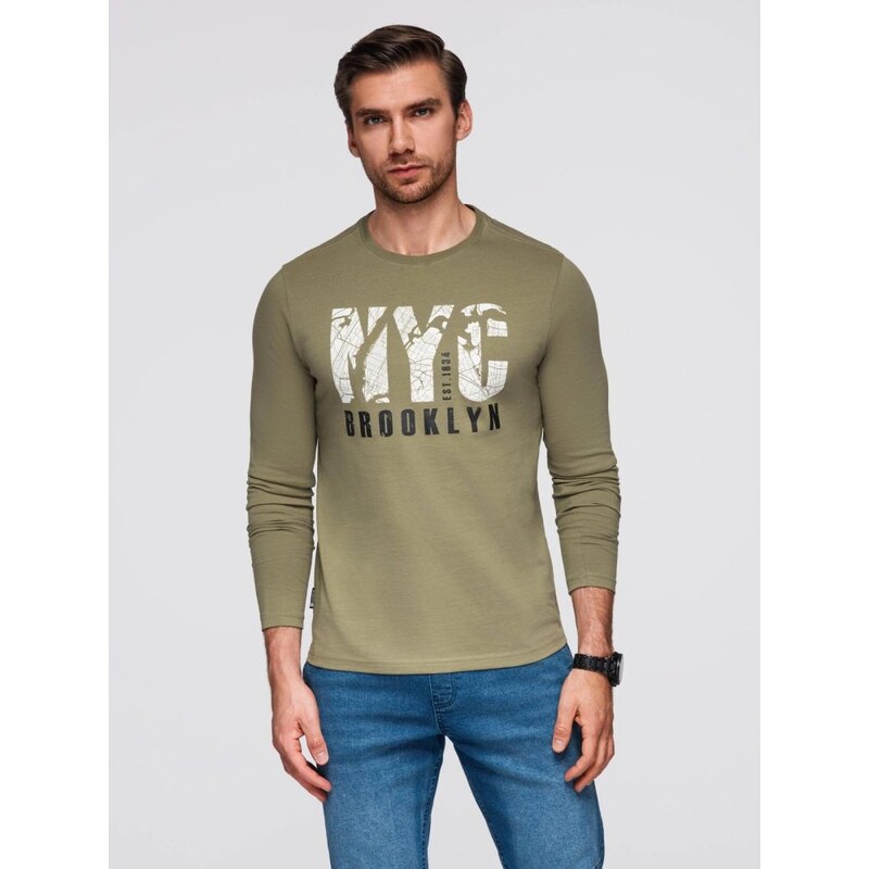 Ombre Clothing Pánské olivové tričko s výrazným nápisem V2 LSPT