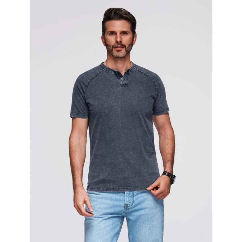 Ombre Clothing Tmavě modré tričko na knoflíky se sepraným vzorem