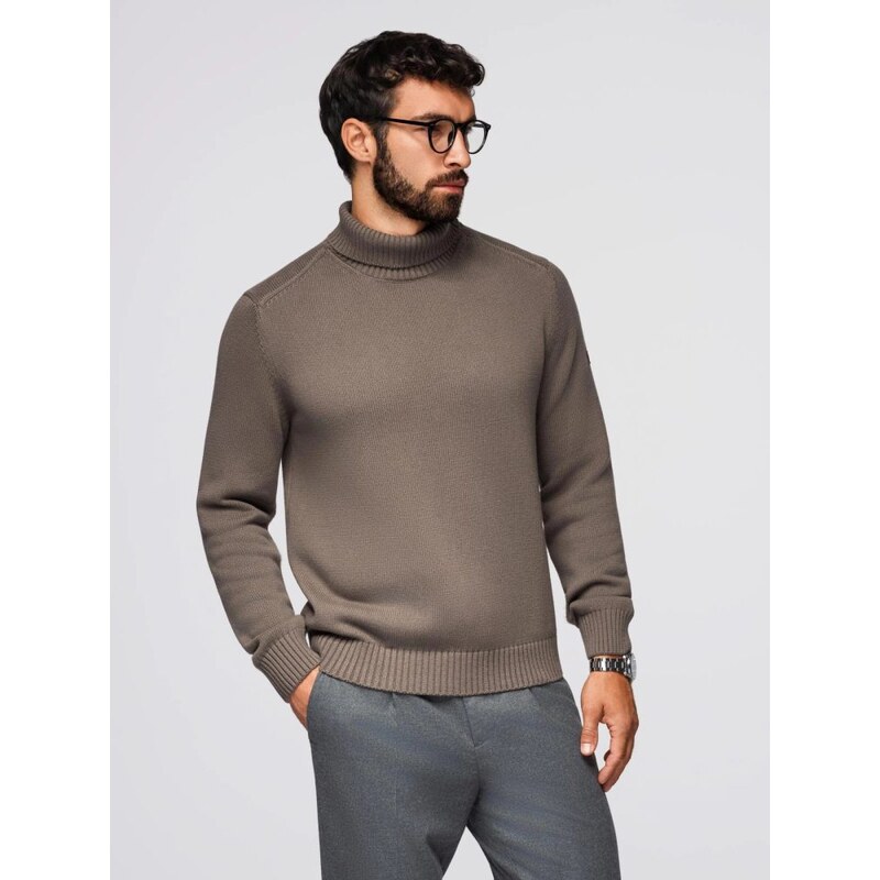 Ombre Clothing Pánský pletený rolák v šedohnědé barvě V1 SWTN