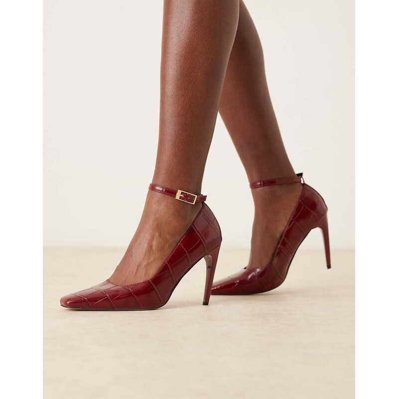 ASOS DESIGN Pippa high heel court shoes in burgundy croc-Red 109707865