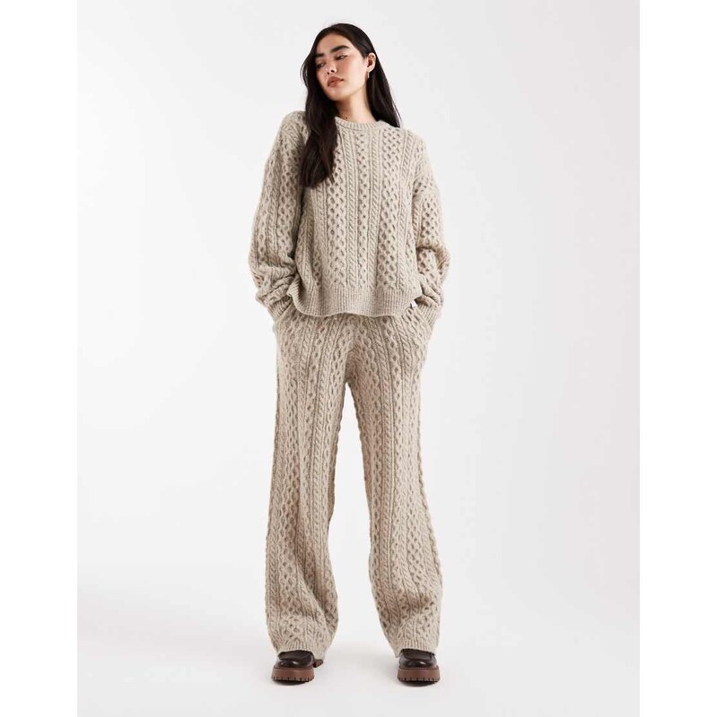Daisy Street slouchy cable knit wide leg joggers in grey marl co-ord 109364921