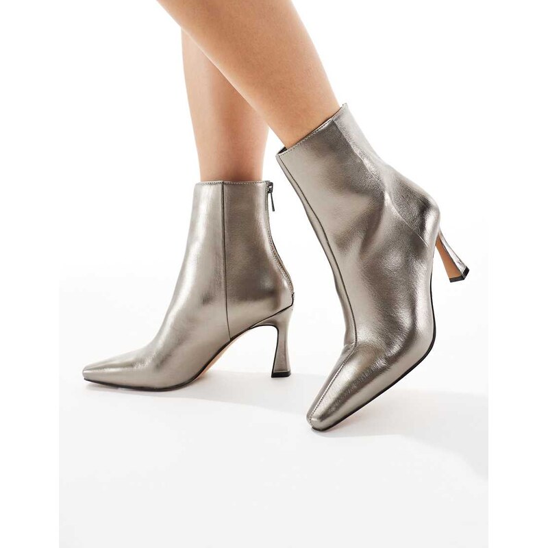 Schuh heeled mid ankle botos in pewter-Silver 115514414