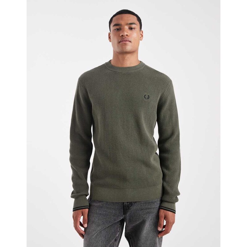 Fred Perry waffle jumper in khaki-Green