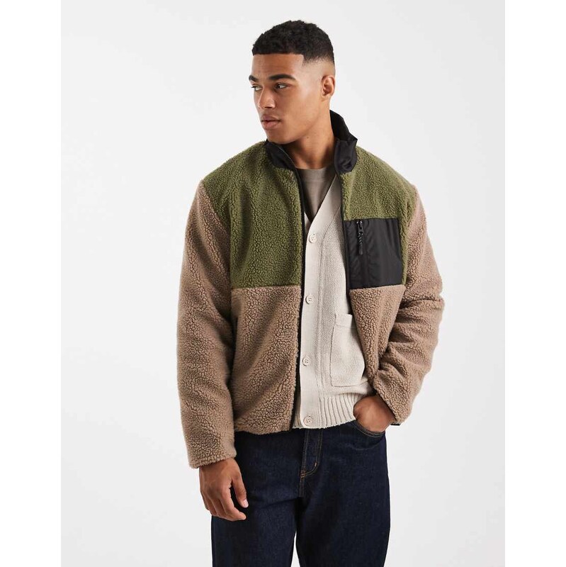 Brave Soul colour block borg zip through fleece-Multi 108913533