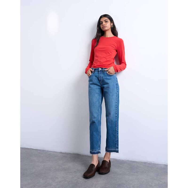 Topshop Runway mid rise straight cropped jean with let down hem
