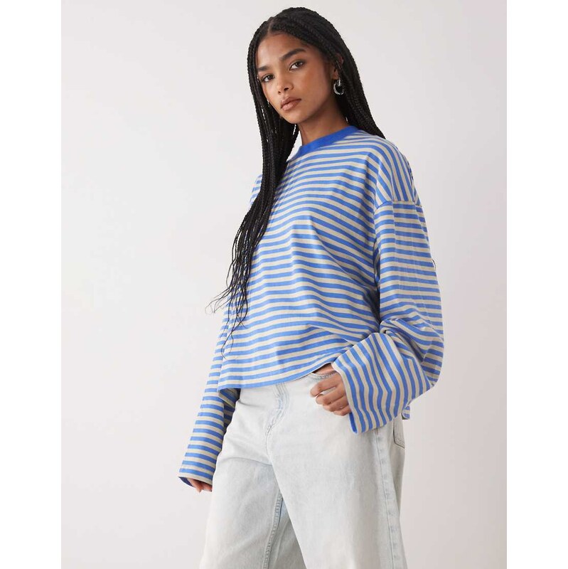 Lioness Bloom cotton blend long sleeve crew neck boxy t-shirt in 115516444