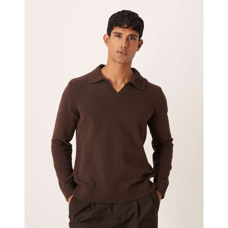 ASOS DESIGN relaxed textured long sleeve knitted notch neck polo