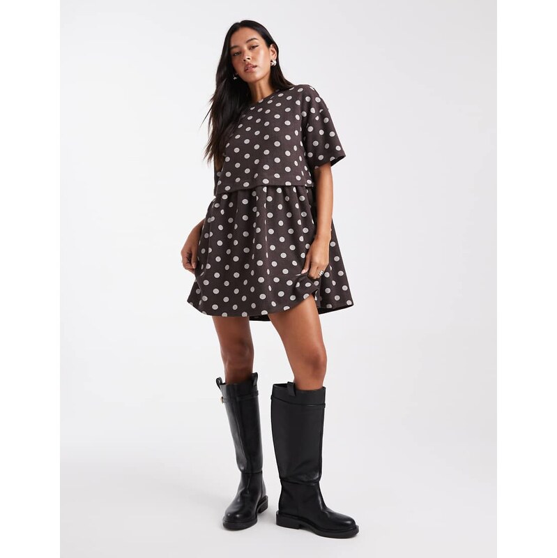 Miss Selfridge short sleeve layered smock dress in chocolate