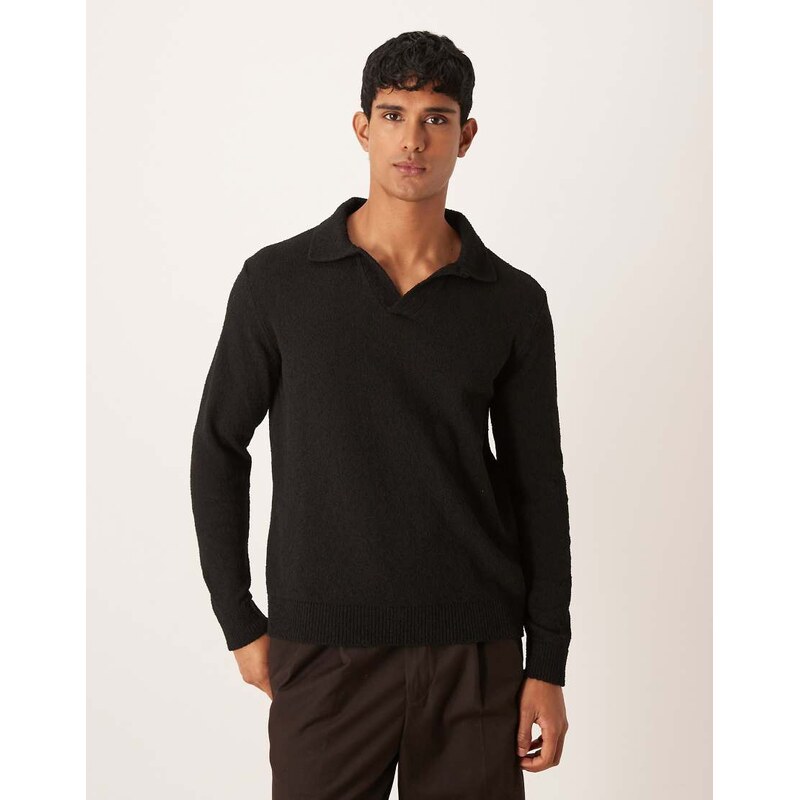 ASOS DESIGN relaxed textured long sleeve knitted notch neck polo