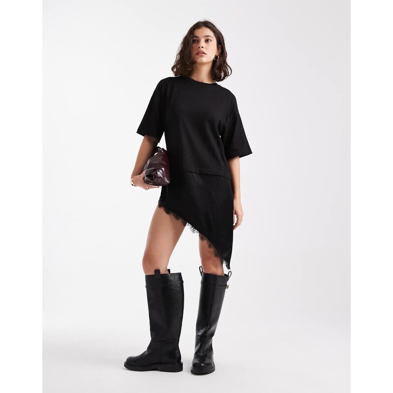 Miss Selfridge 2 in 1 t-shirt tunic dress in black