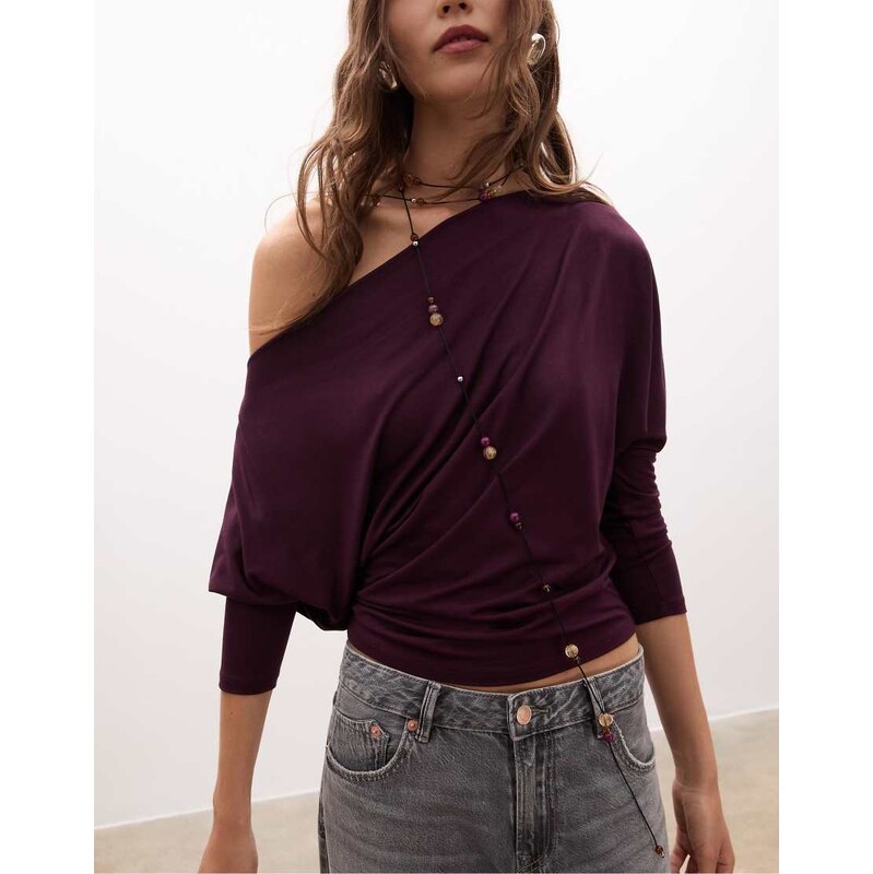 Stradivarius Asymmetric modal t-shirt in purple 108913684