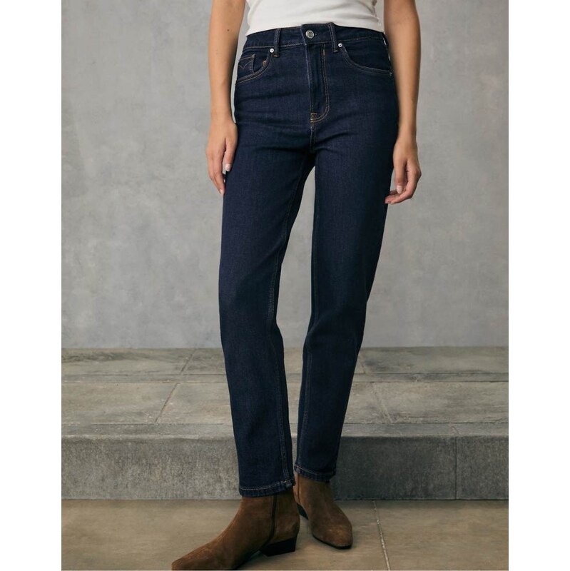 Stradivarius D10 slim fit mom jeans in rinse blue denim 108913717