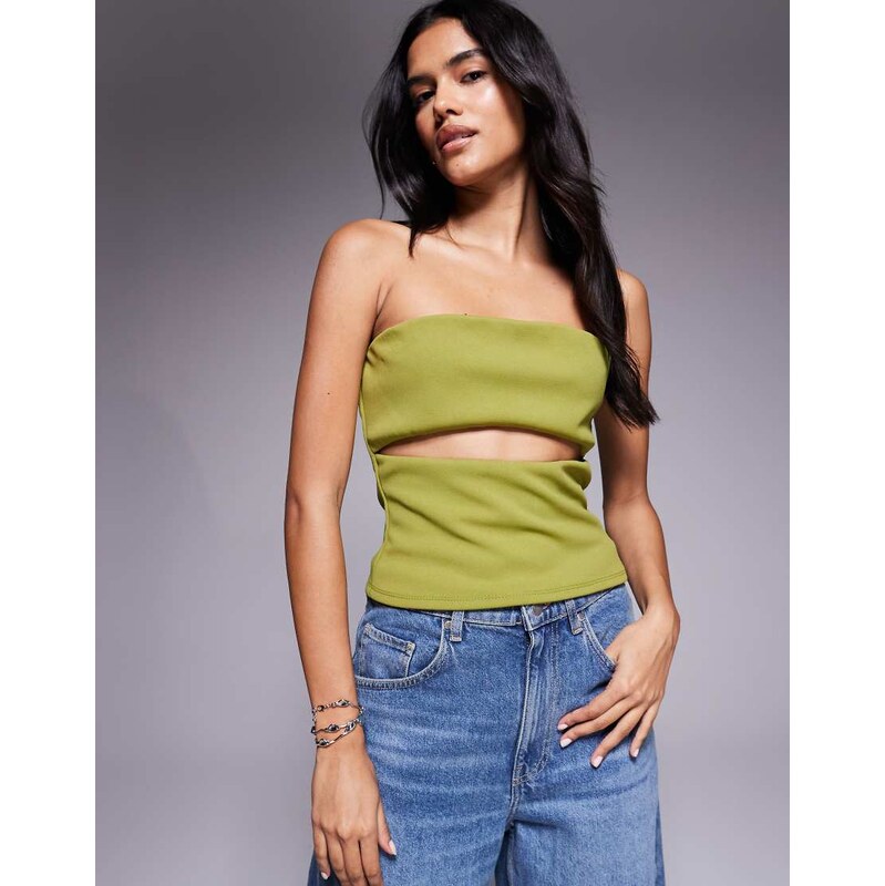 ASOS DESIGN crepe bandeau top with cut out in green