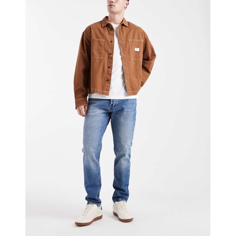 ONLY & SONS Yoke tapered fit jeans in mid wash-Blue