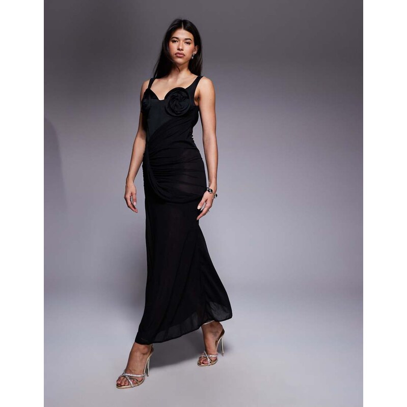 ASOS DESIGN floral bust detail bardot maxi dress with draped