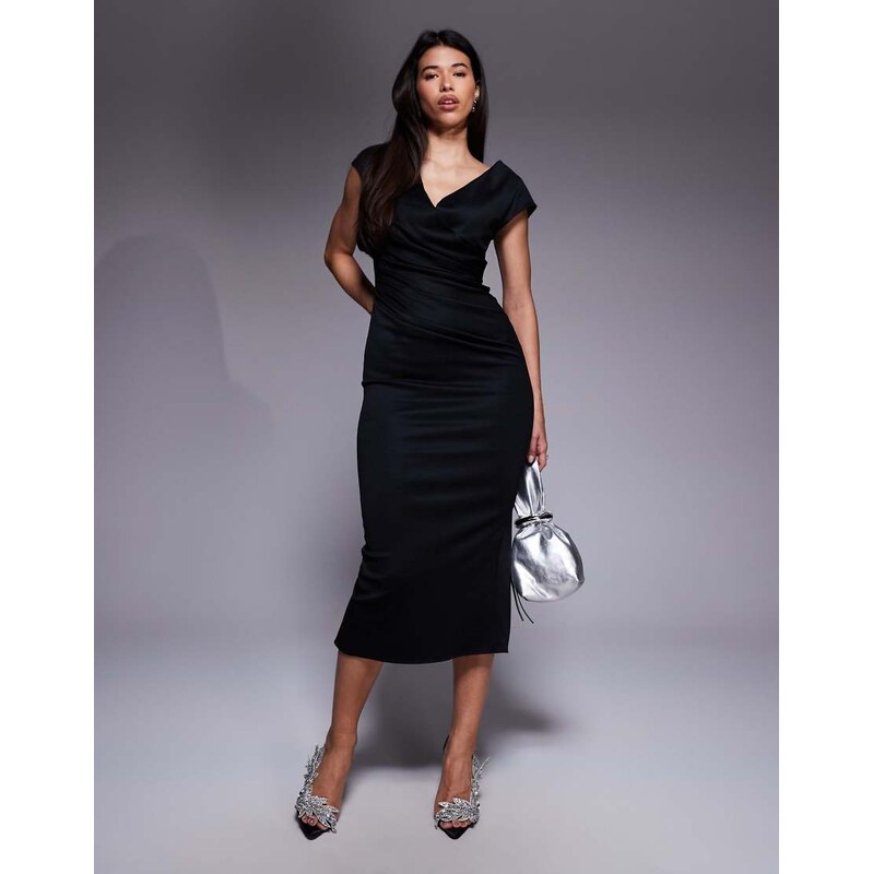 ASOS DESIGN structured midi dress with capped sleeve and draped