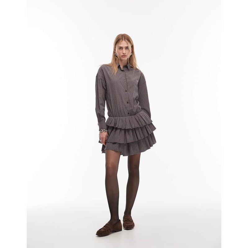 ASOS DESIGN drop waist mini shirt dress with pleated skirt in