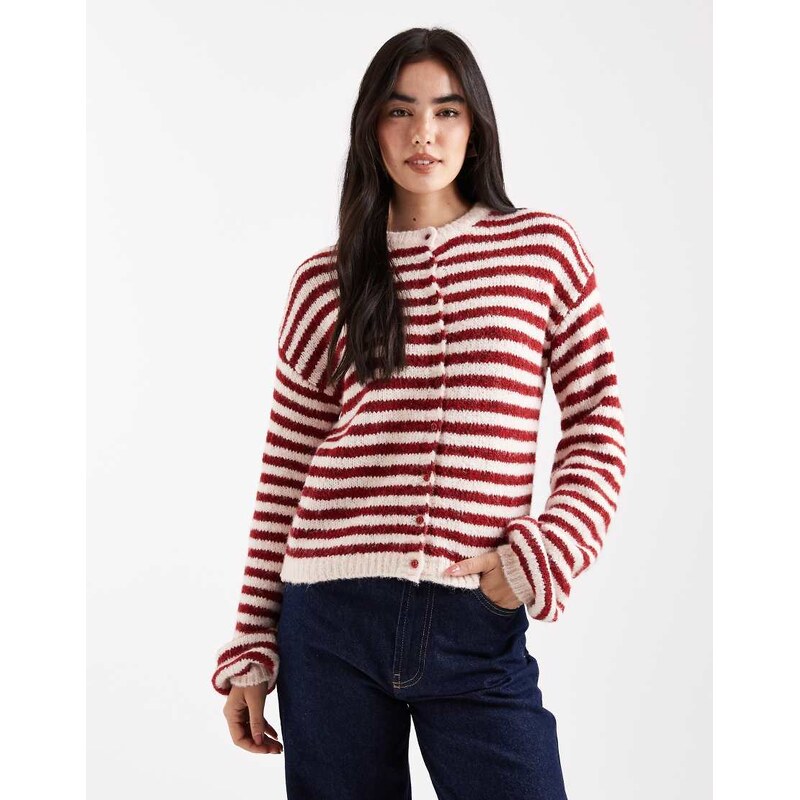 Daisy Street boxy fit cardigan in red and off white stripe-Multi 108917770