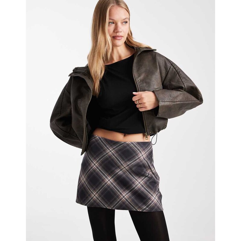 Hollister mid rise mini skirt in brown check