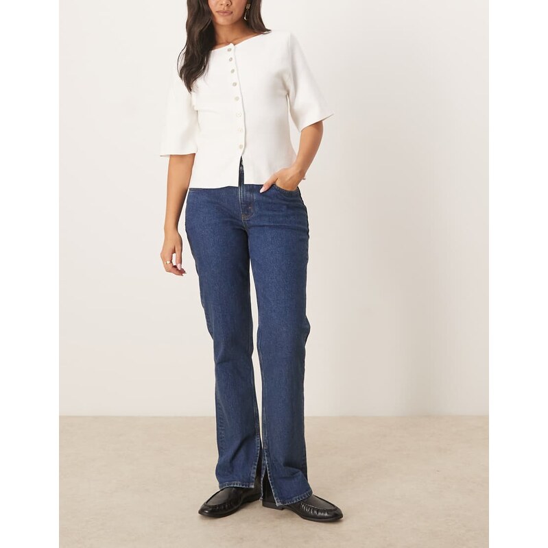 Abercrombie & Fitch mid rise 90s flared jeans with split hem in dark 108917840