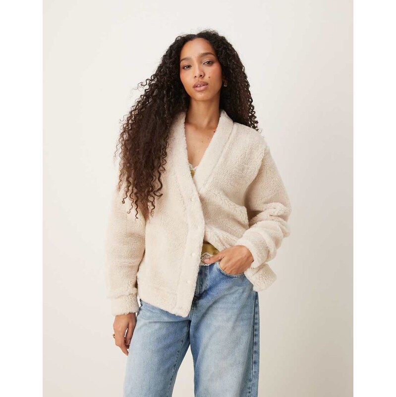ASOS DESIGN borg fleece button through gilet with contrast