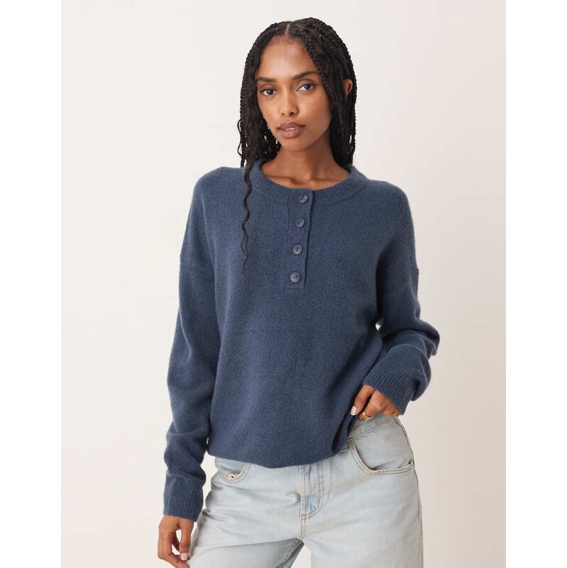 Abercrombie & Fitch long sleeve henley jumper in navy