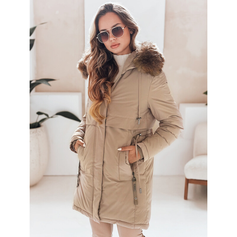 BASIC Dámská béžová zimní parka s kapucí TY5082