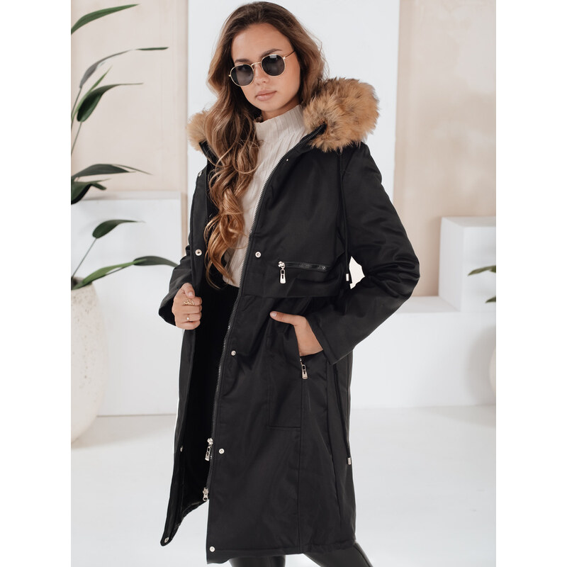 BASIC Dámská černá zimní parka s kožešinou TY5110