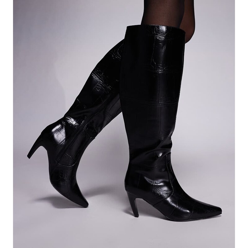 Simmi Wide Fit Simmi Lapis Wide Fit heeled knee boots in black