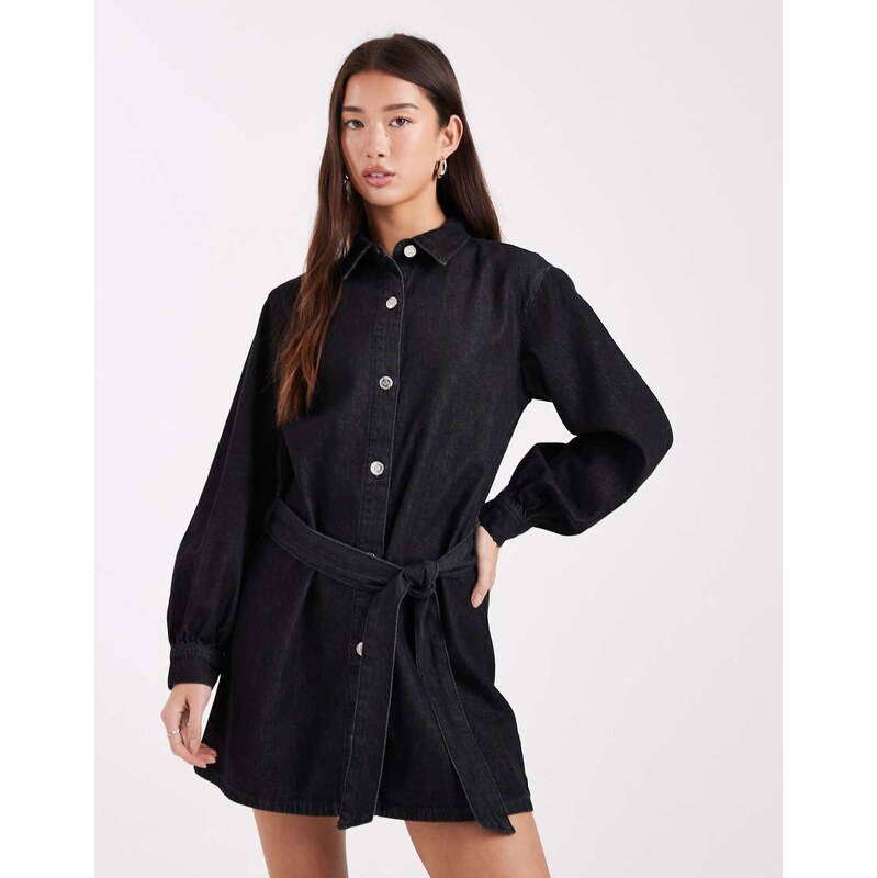 Miss Selfridge belted mini dress in black wash