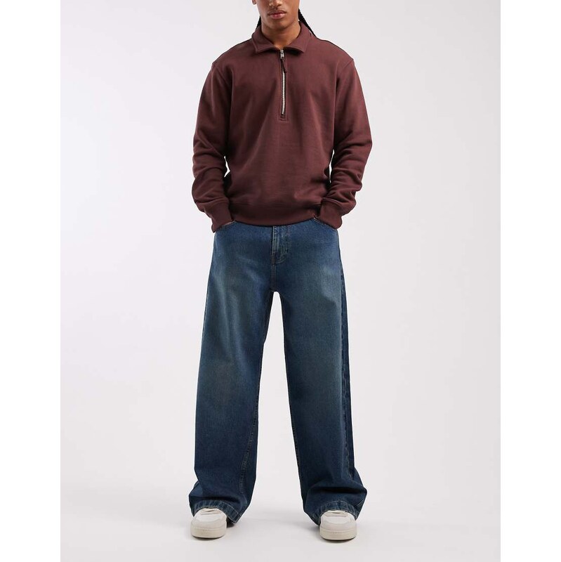 Hollister super baggy 5 pocket jeans in dark blue wash