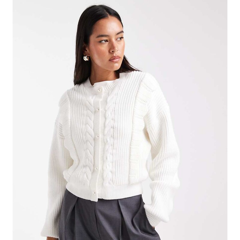 The Frolic exclusive cable knit pearl button through scallop trim 113262623