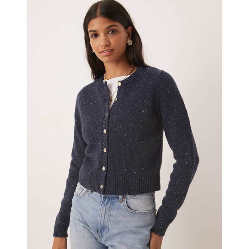 Abercrombie & Fitch micro cardigan with gold buttons in navy 108923338
