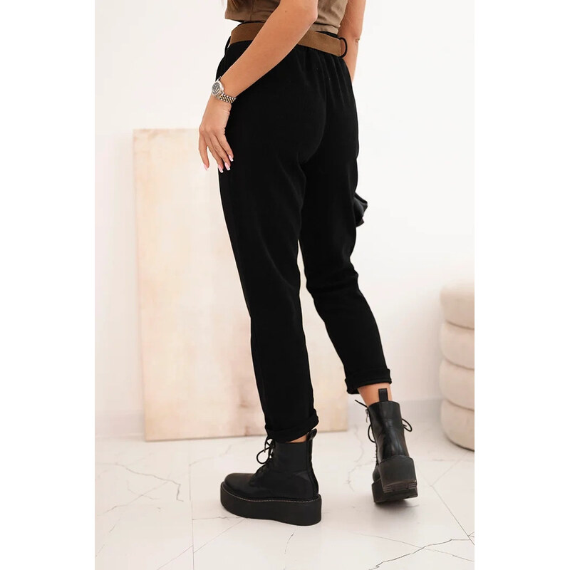 Dámské kalhoty s páskem v model 21407167 černé - K-Fashion