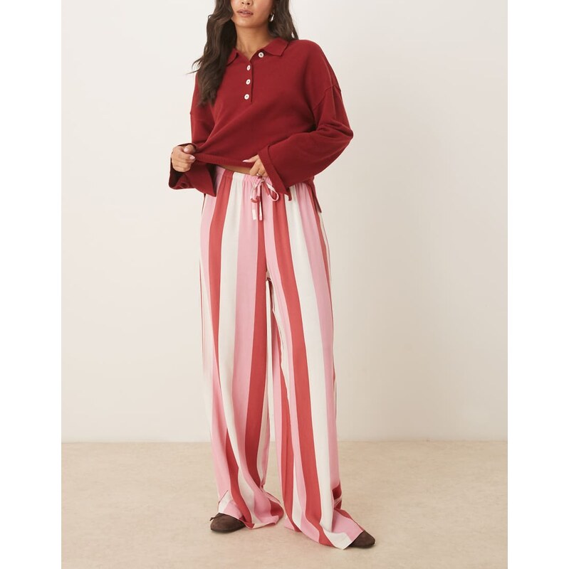 ASOS DESIGN linen blend pull on trouser in pink stripe