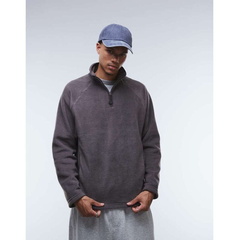 ASOS DESIGN relaxed funnel neck quarter zip fleece sweatshirt in