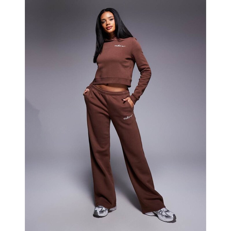 Nike script logo straight leg joggers in brown