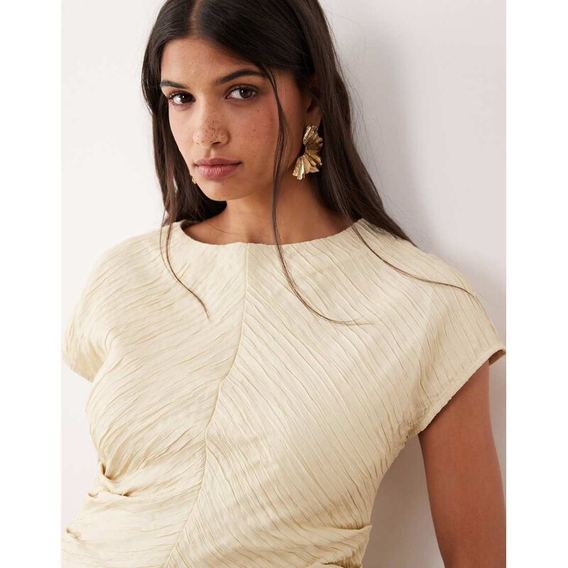 AWARE structured pleated boat neck top in cream-White 114423372