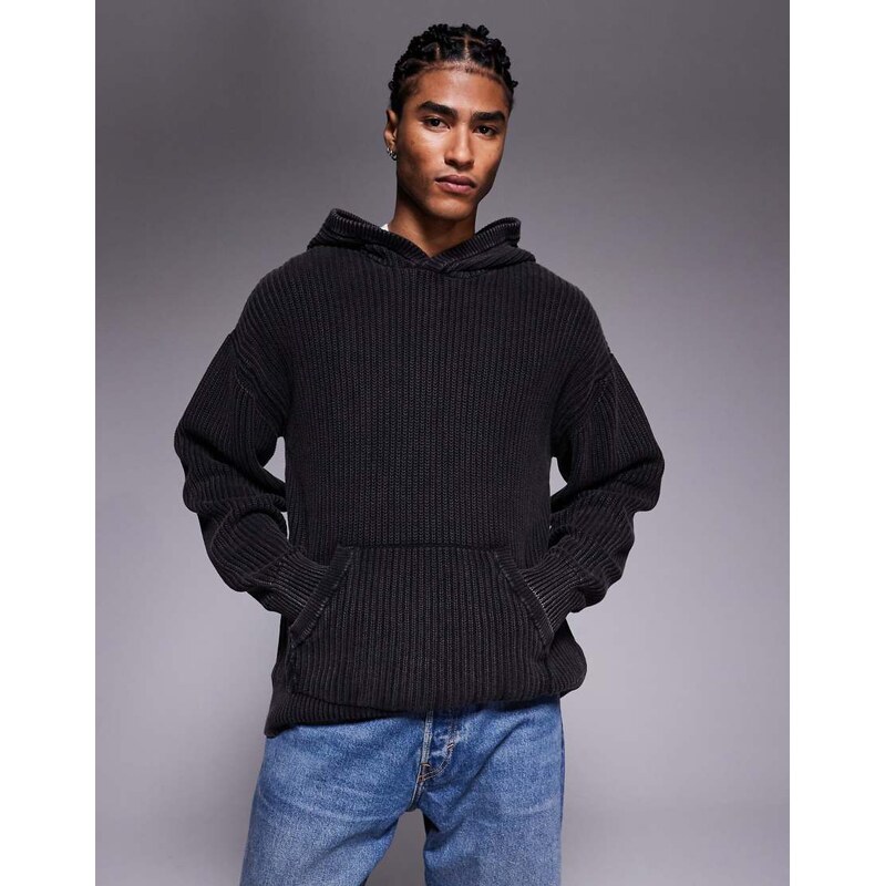 Good For Nothing oversized knitted pullover hoodie in black