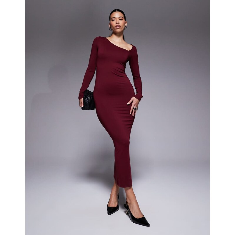 ASOS DESIGN long sleeve asymmetric neckline maxi dress in