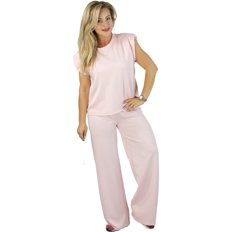 Pri Womens tracksuit t-shirt with cushioned wide pants in butter