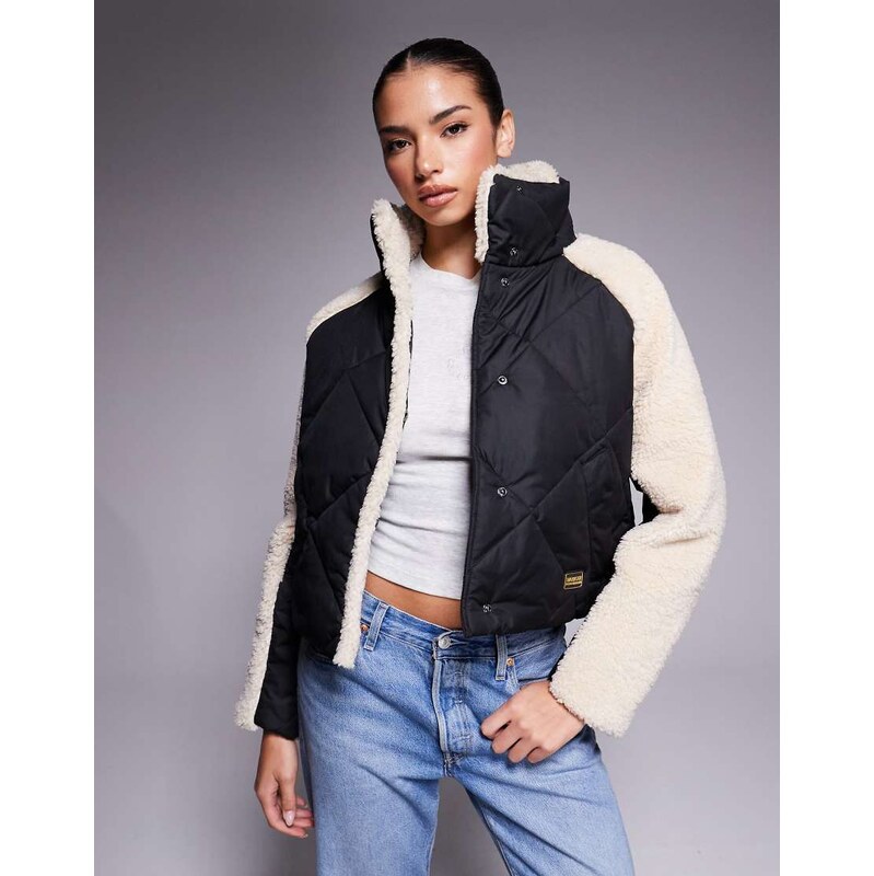 Barbour International oversized quilted jacket with fleece sleeves in 109316138