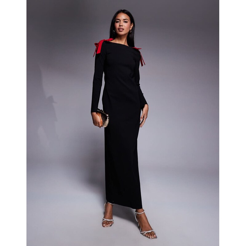 Daska bow shoulder maxi dress in black and red 112308197