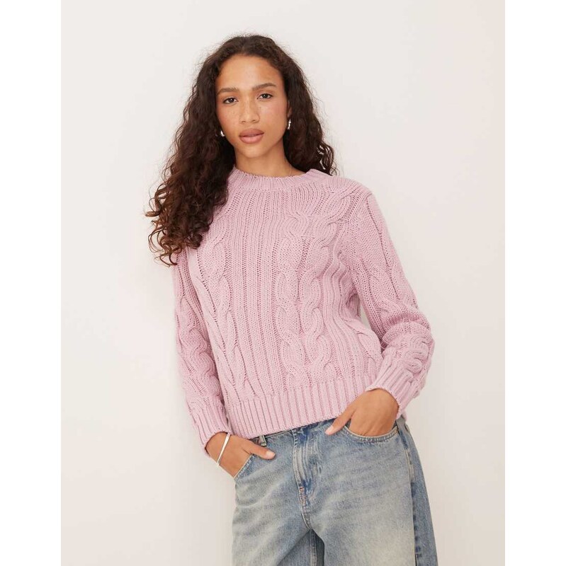 Wrangler cable knit jumper in light pink 113262639