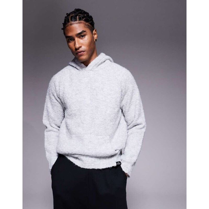 Good For Nothing knitted boucle pullover hoodie in grey