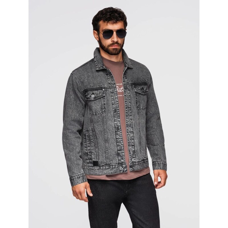Ombre Clothing Pánská grafitová džínová bunda V5 JADJ-0219