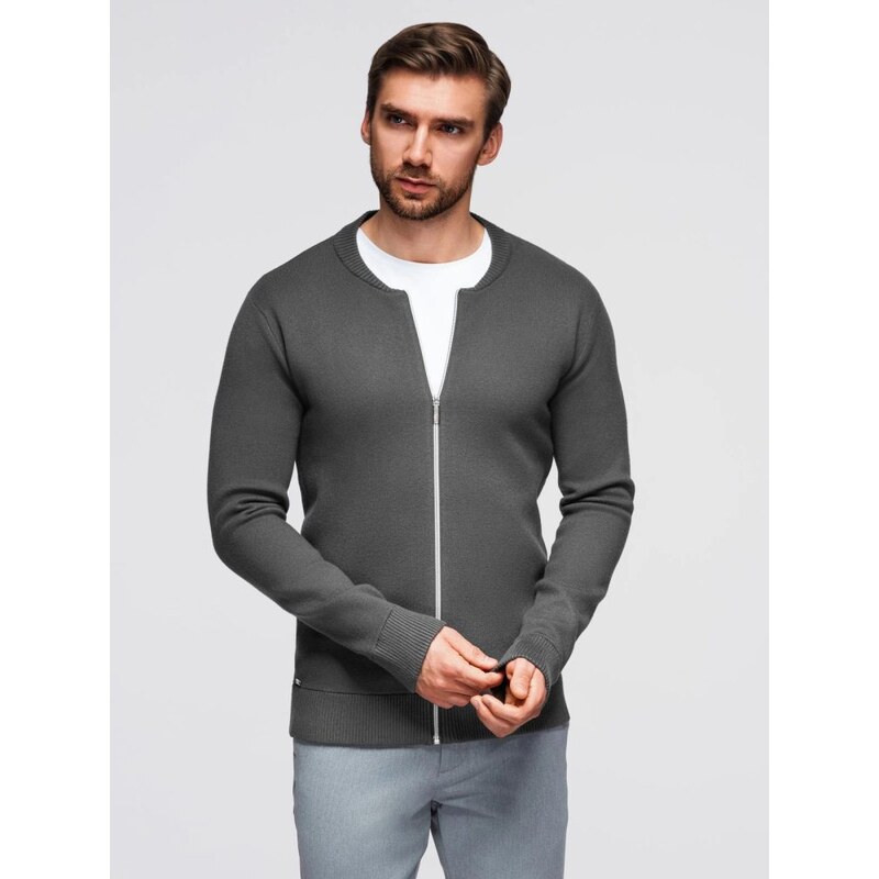 Ombre Clothing Módní grafitový pánský svetr na zip V2 SWZS-0146